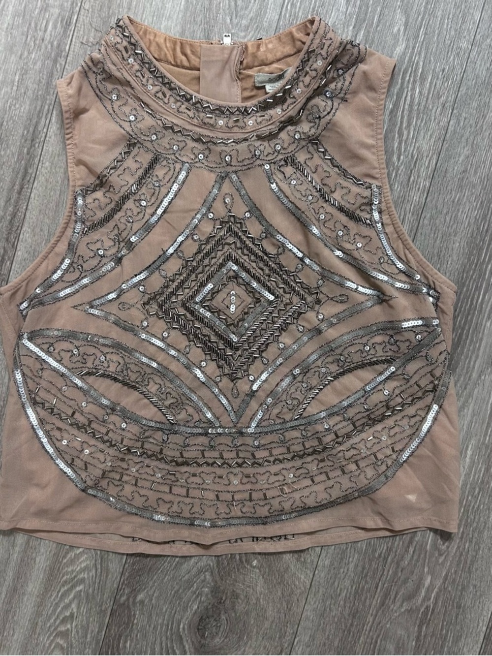 Urban Outfitters Embellished Sleeveless Crop Top in Taupe